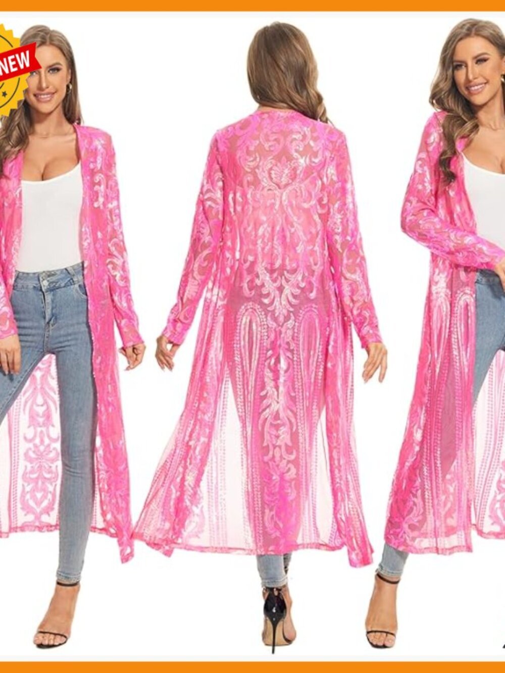 Glitter Sequin Cardigan Long Sleeve Sparkle Duster Evening Party Cover Up